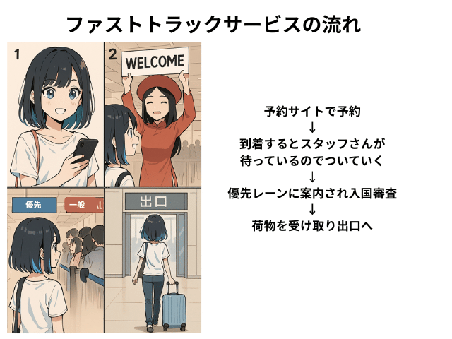 ファストトラックサービス利用の流れについてわかりやすく説明した画像