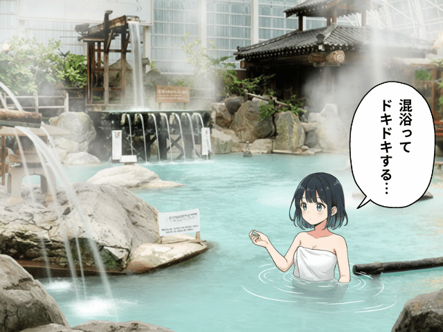 霧島ホテルの温泉で混浴にドキドキしながら入るひびのちゃん