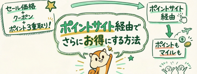 ポイントサイト経由するとポイントもマイルももらえるよという図解